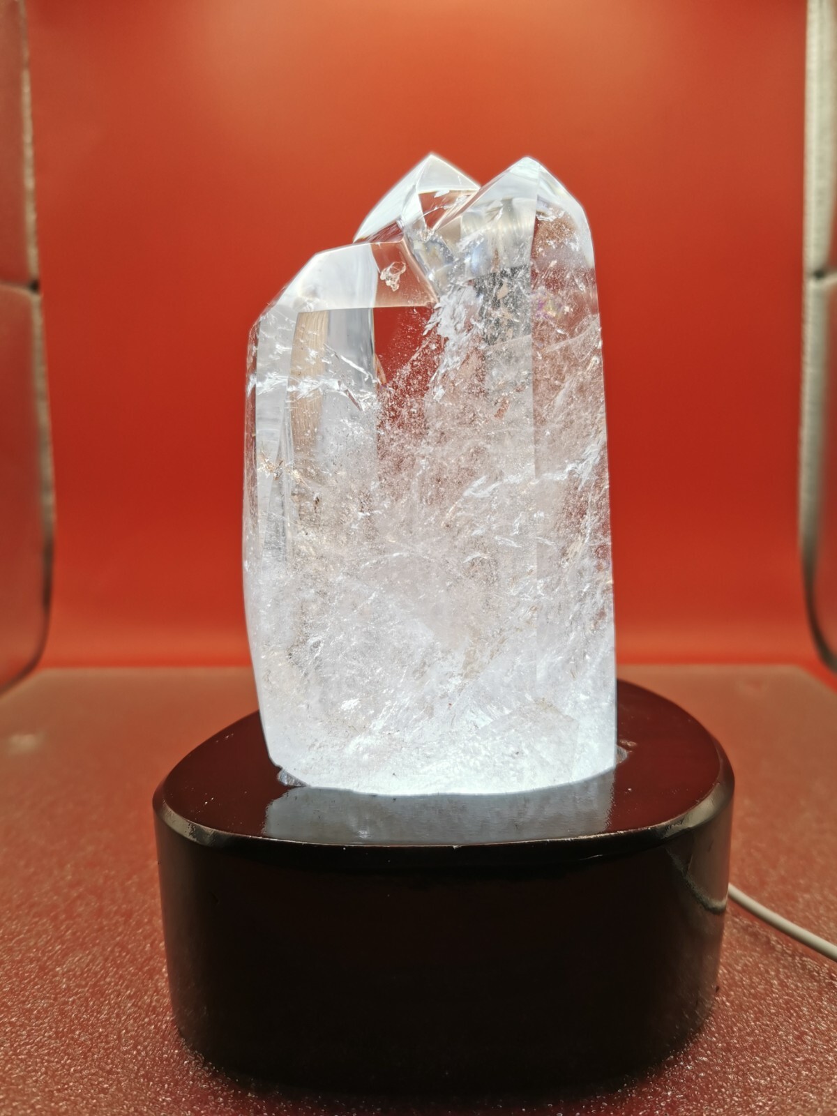 Natural Clear Quartz Double Point Obelisk Crystal With Custom Light Stand 2+LB