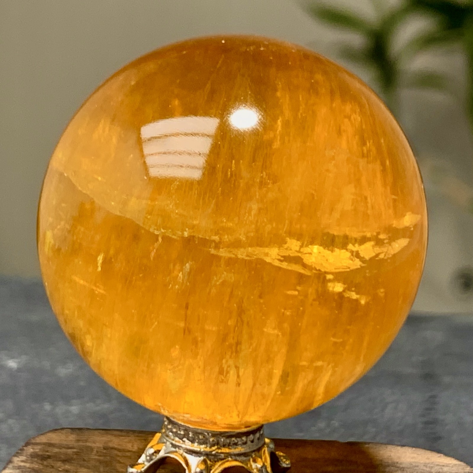126G Natural yellow fluorite and mica symbiotic crystal ball healing