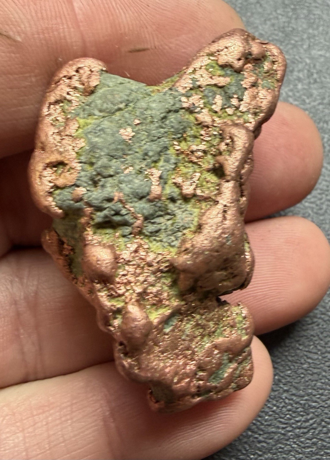 2.5oz Solid Native Copper Nugget w Green Epidote prospected from Keweenaw, Mich
