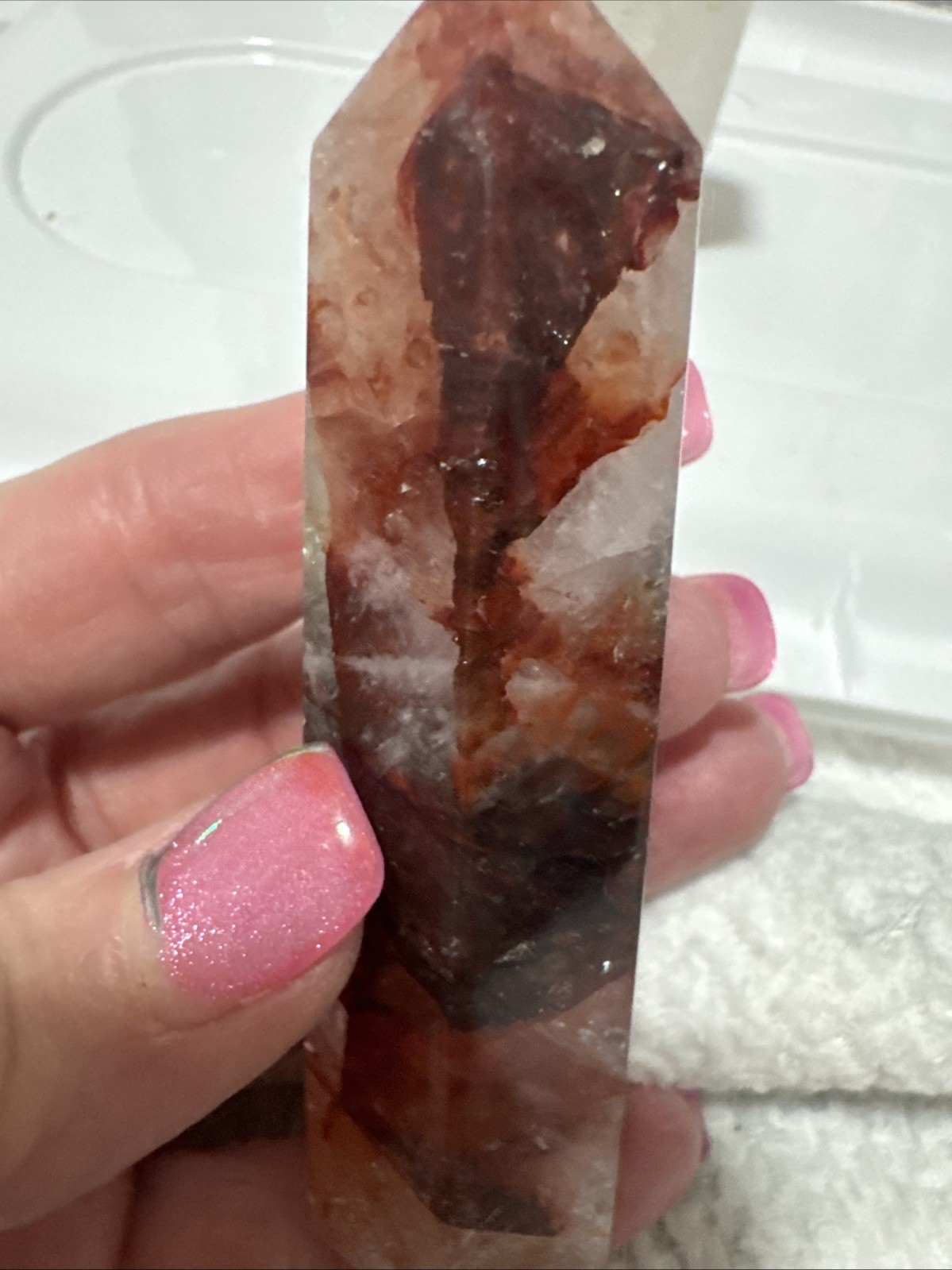 Imperfect Tower Duo. Fire Quartz And Quartz With Fire And Epidote Inclusion