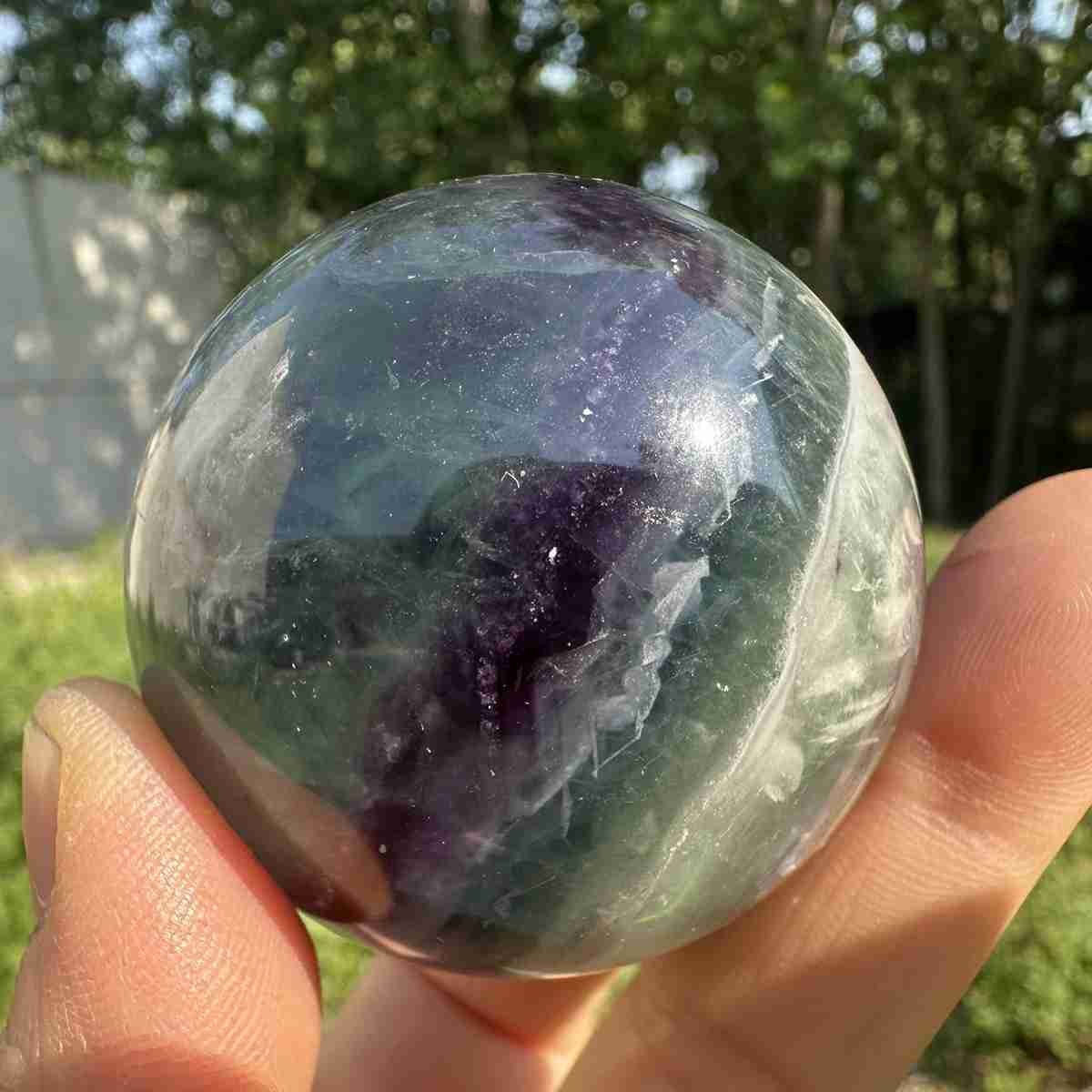 210g Natural Feather Fluorite Quartz Sphere Crystal Ball Reiki Healing Decor
