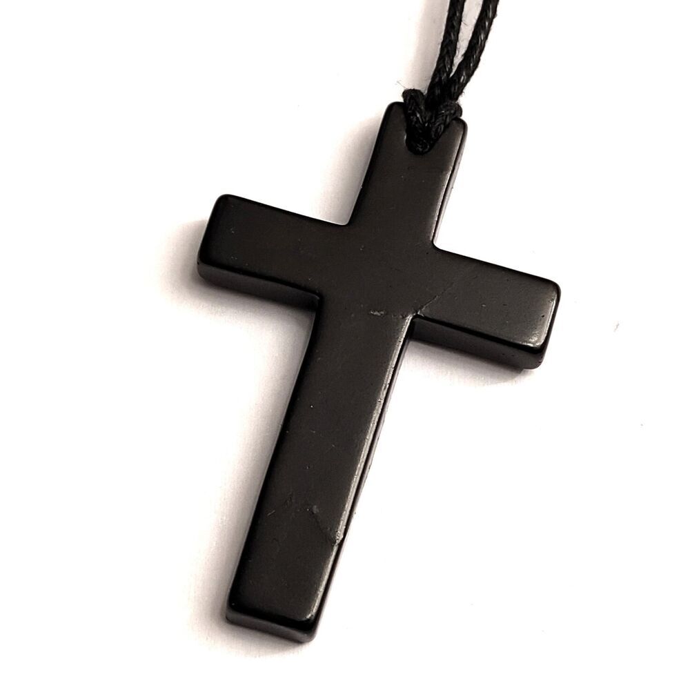 Shungite Stone Christian Cross Pendant Crystal Necklace – EMF Protection Healing