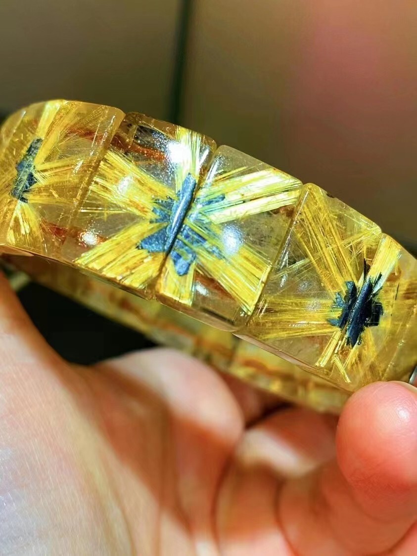 100% Natural Gold Rutilated Quartz Crystal Rectangle Man Woman Bracelet AAAAAA