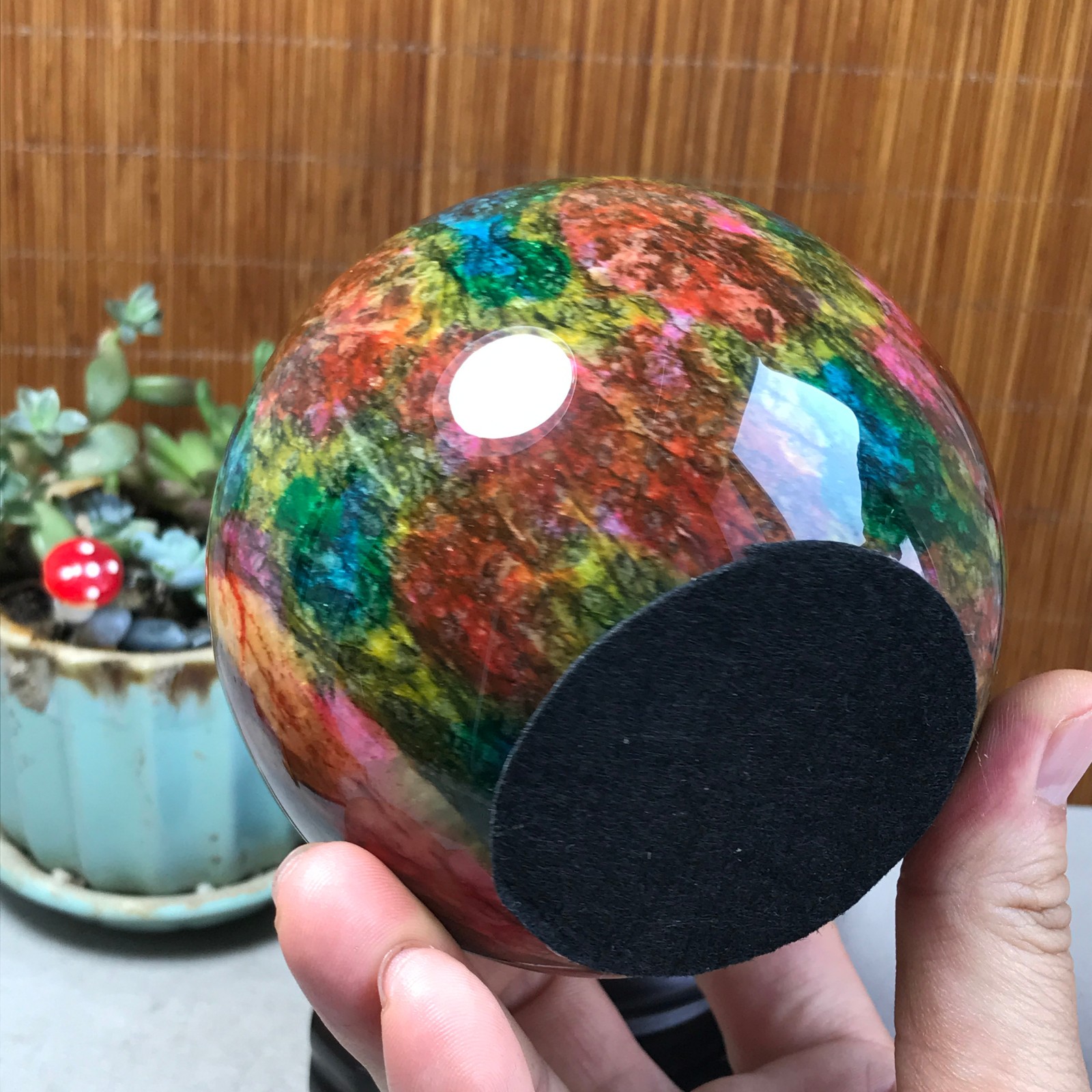 Natural “Seven Colors Jade” sphere Ball -Taiwan China 1.85kg Base Random A5809
