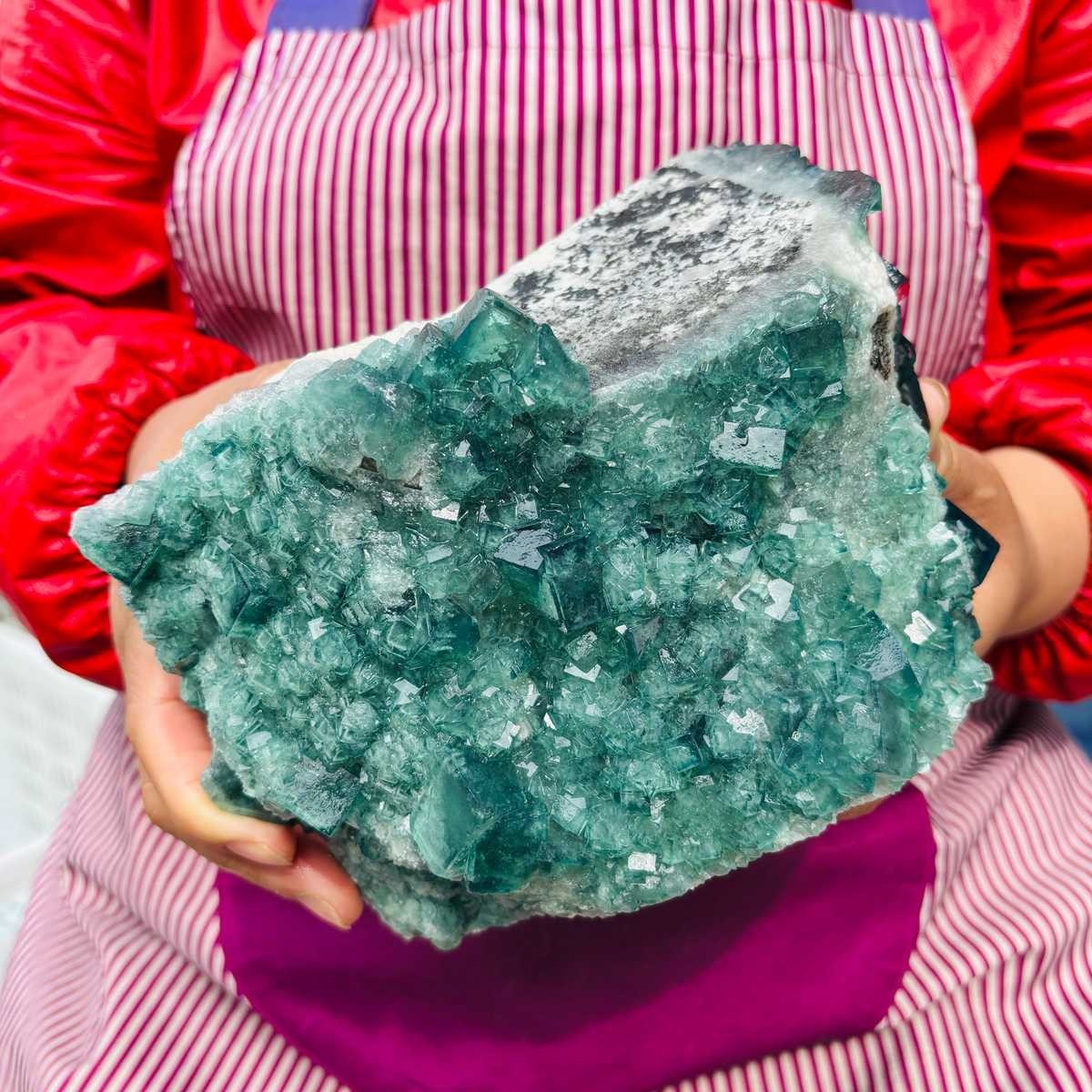 5.83LB Natural Green Fluorite Crystal Cluster Cubic Fluorite Specimen healing