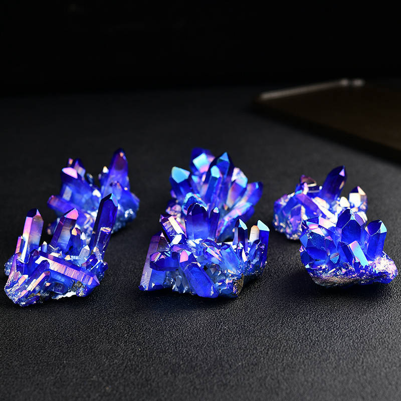 50g Natural Aura Blue Titanium Ore Stone Quartz Crystal Cluster Energy Specimen