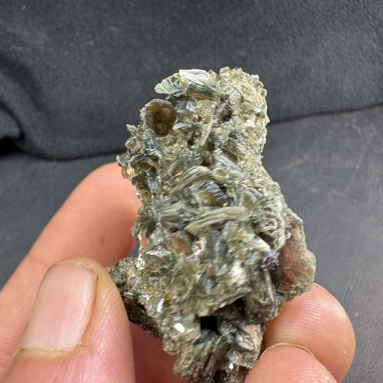 Lot of 4 Green Crystalized Mica Crystal Clusters with Rare Red Rutile Crystals