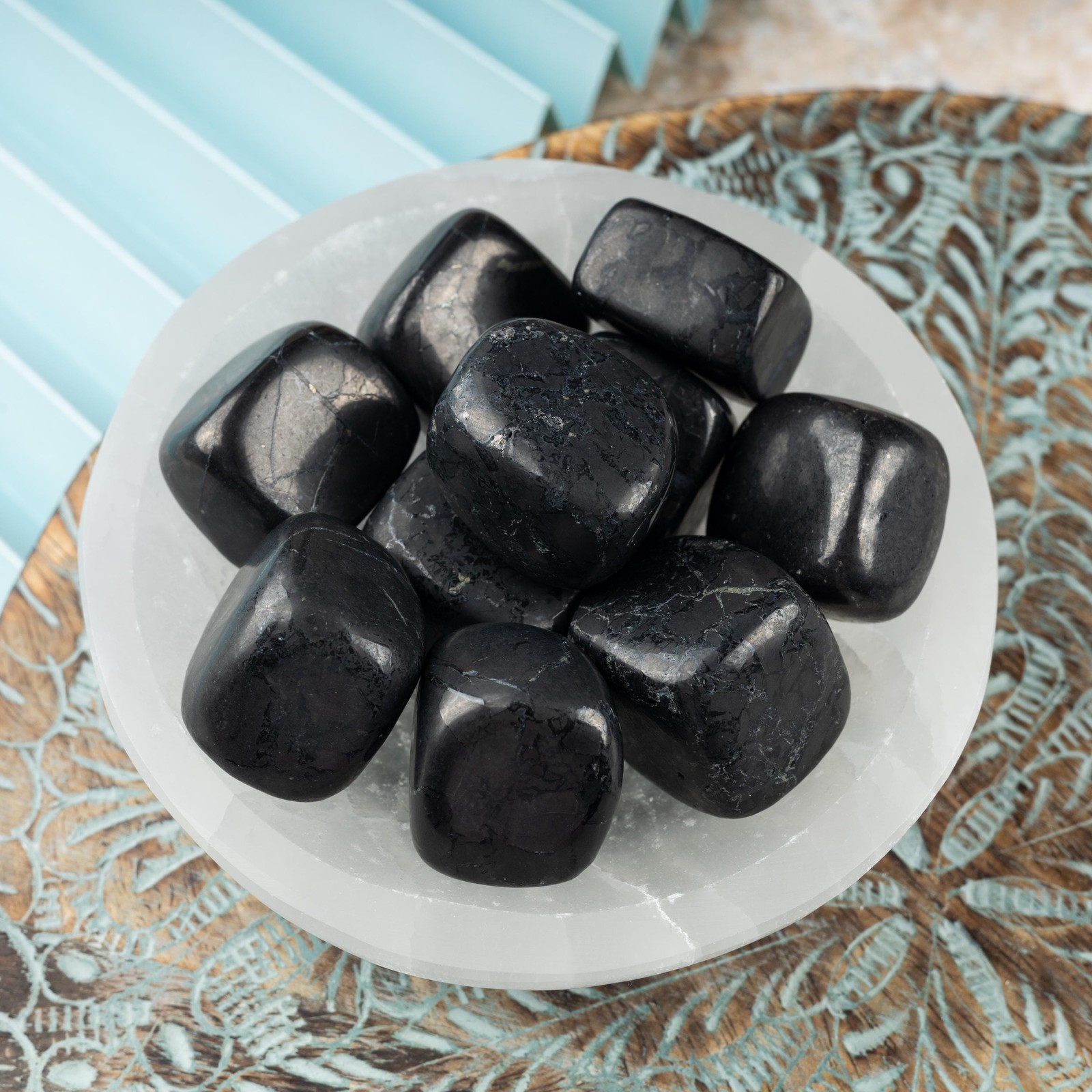 Shungite Crystal Tumble Stone, Polished Stone for Meditation & Healing