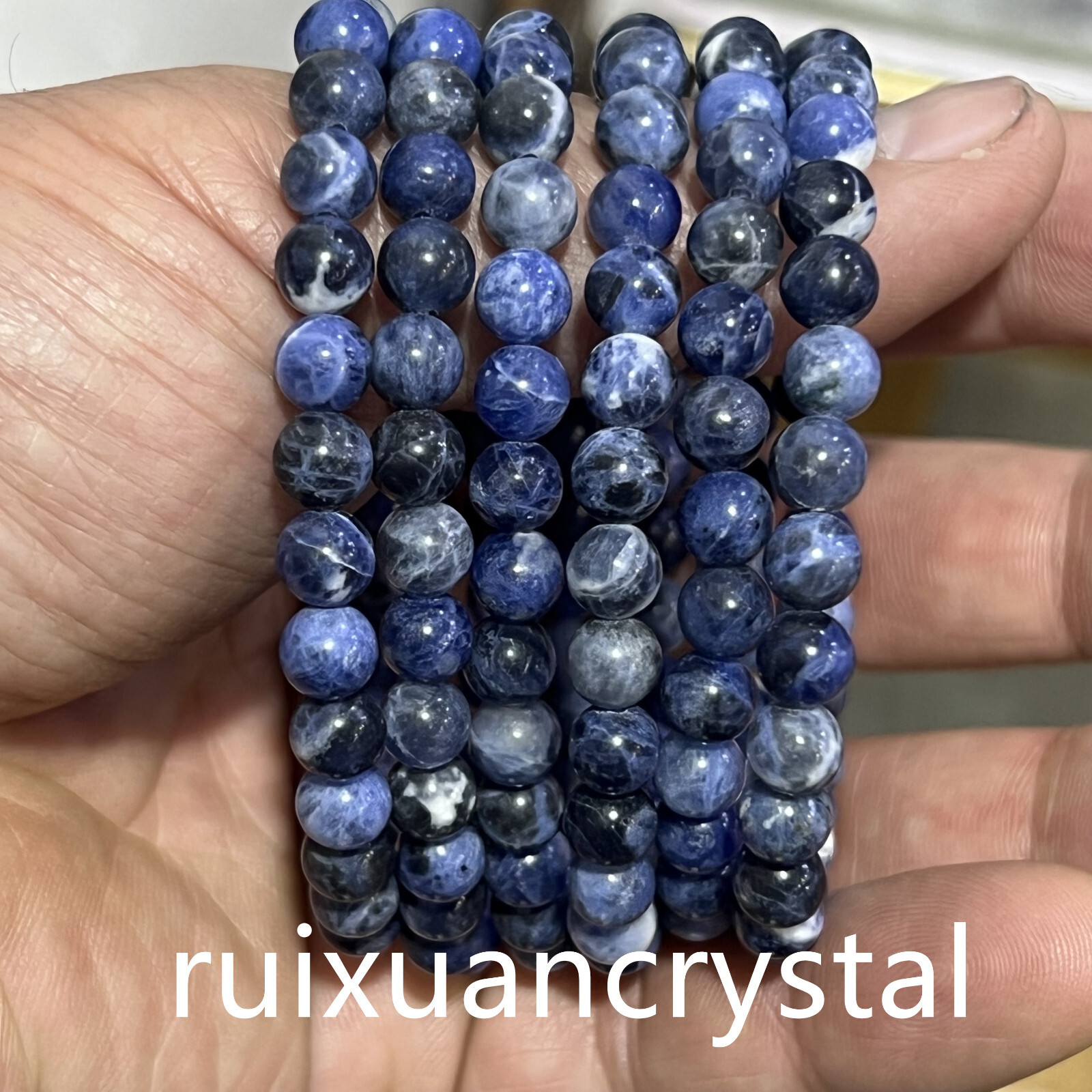 Wholesale Lot 6pcs Natural Blue-vein stone 6 mm 7.5″Crystal Stretch Bracelet