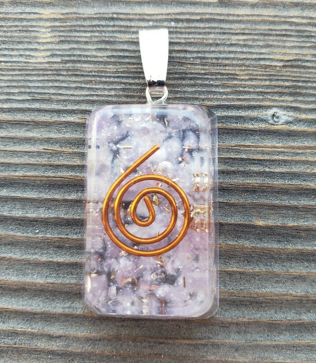 ORGONE LEPIDOLITE GEMSTONE RECTANGLE PENDANT ORGONITE (ONE)