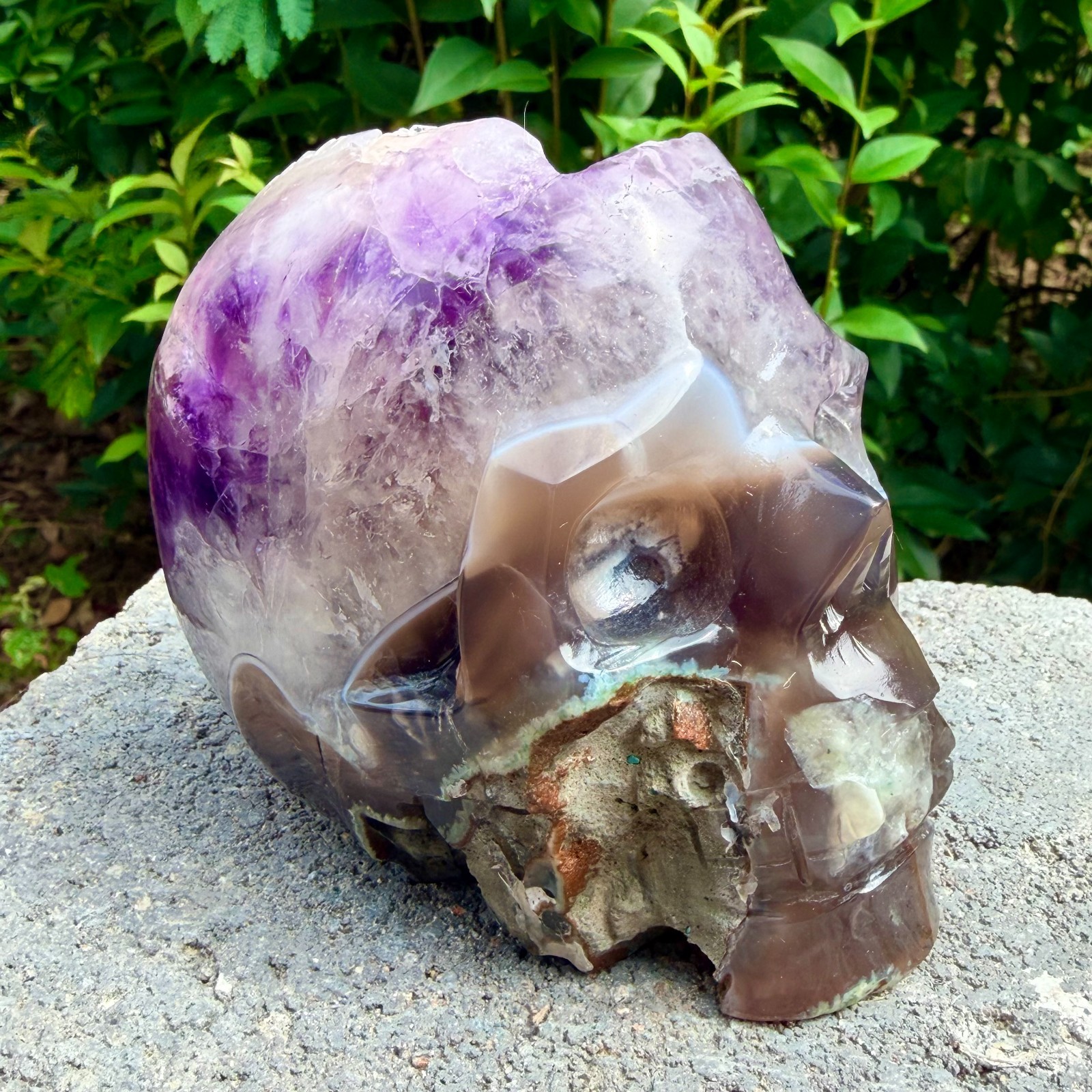 2.6lb Amethyst agate crystal cave skull, Rare hand carved skull specimen