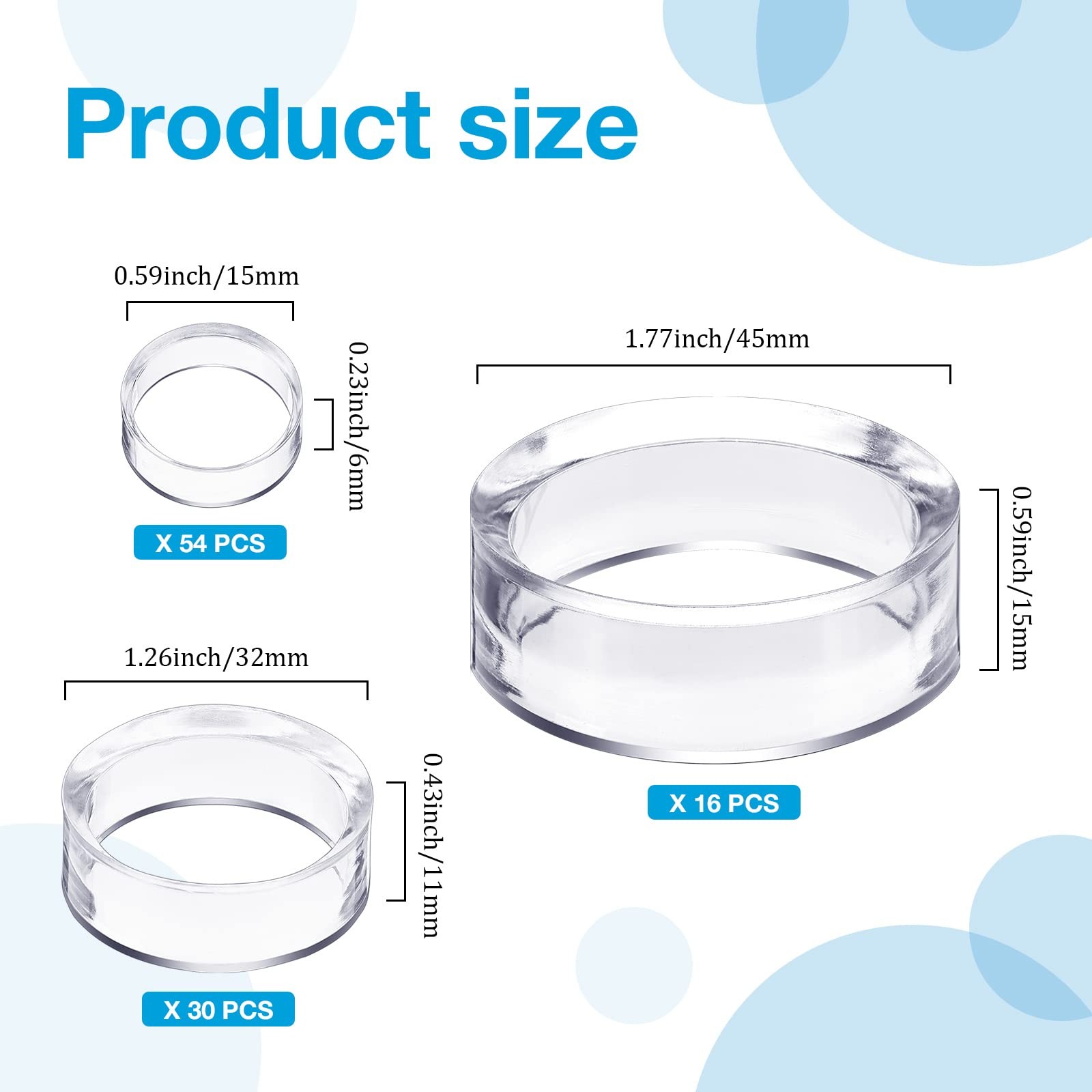 105Pcs Acrylic Sphere Stand Clear Plastic Ring Display Décor Round for Golf Ball