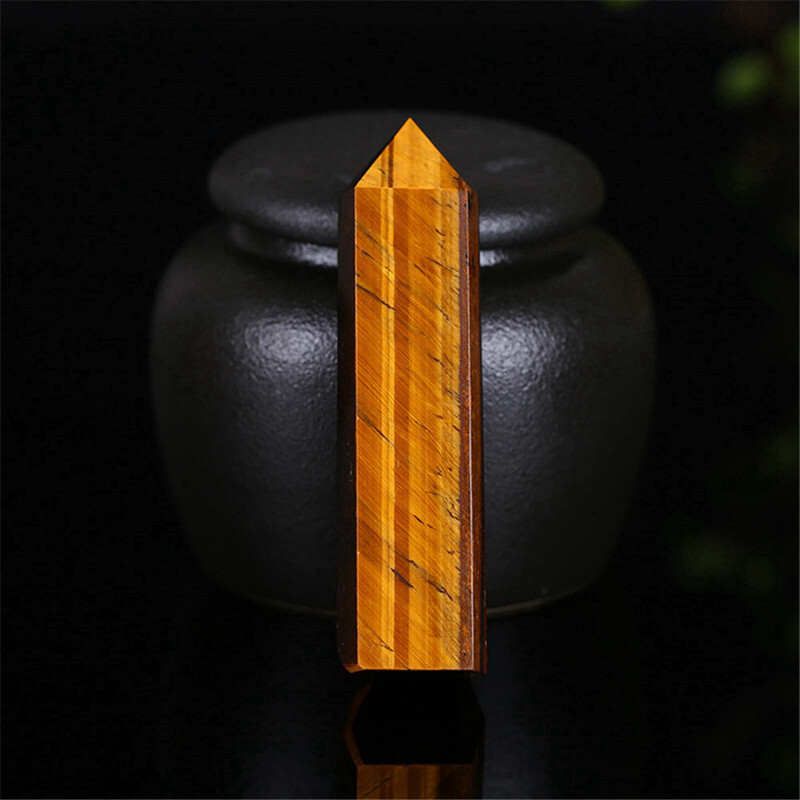 70-80mm Natural Tiger’s Eye Quartz Crystal Energy Wand Obelisk Pillar Tower US