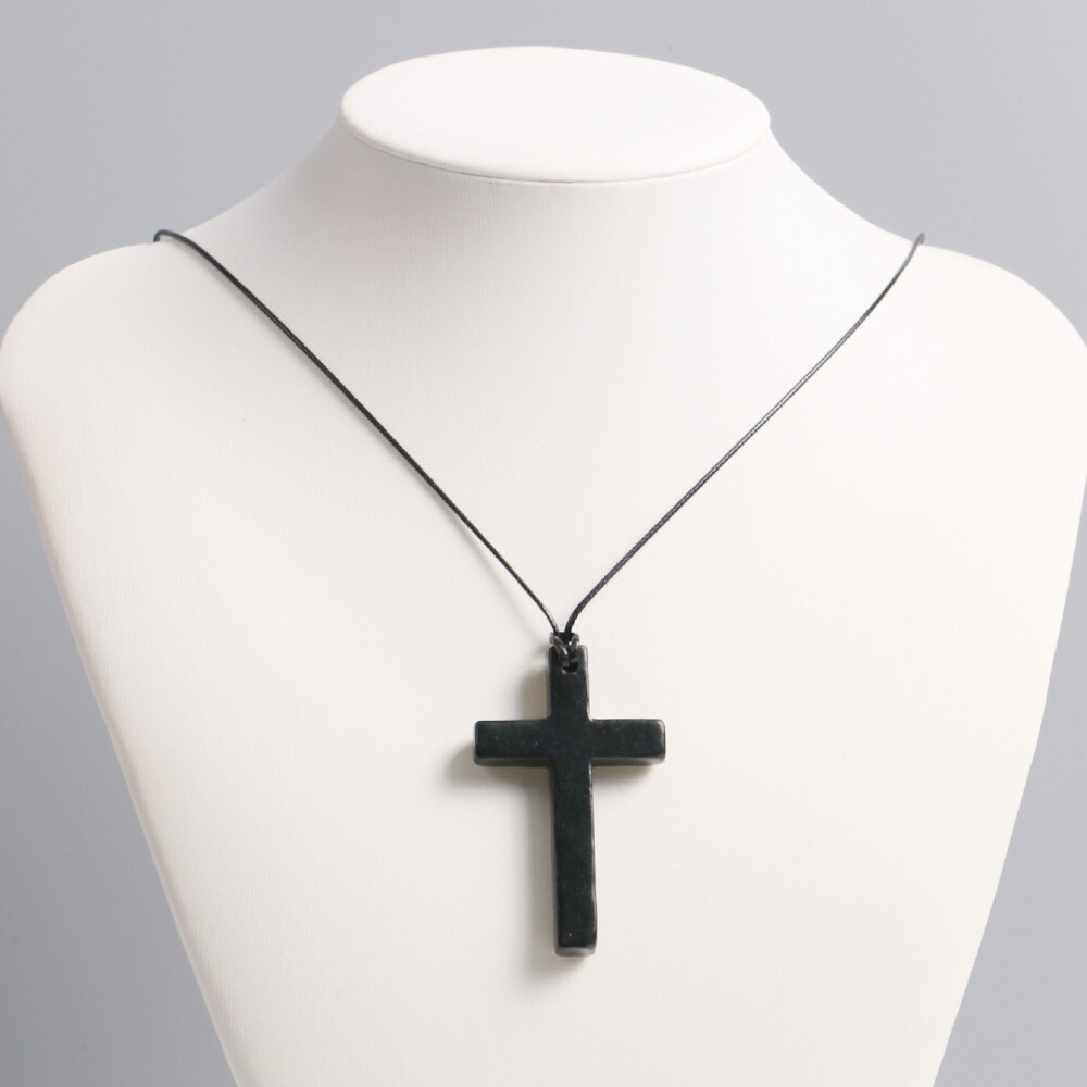 Shungite Stone Christian Cross Pendant Crystal Necklace – EMF Protection Healing