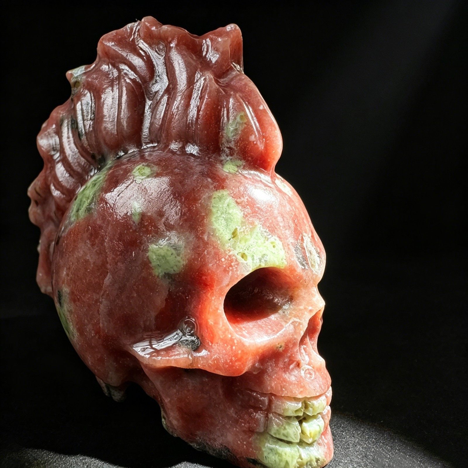 Natural Peach Blossom Tourmaline Skull Carving Figurine Gothic Decor Desk Orname