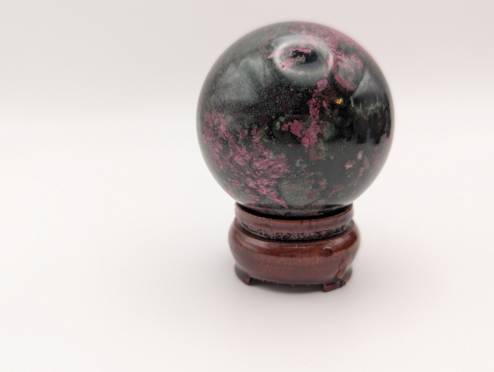 54mm Natural Peach Blossom Jade Crystal Quartz Sphere & Stand – US Seller