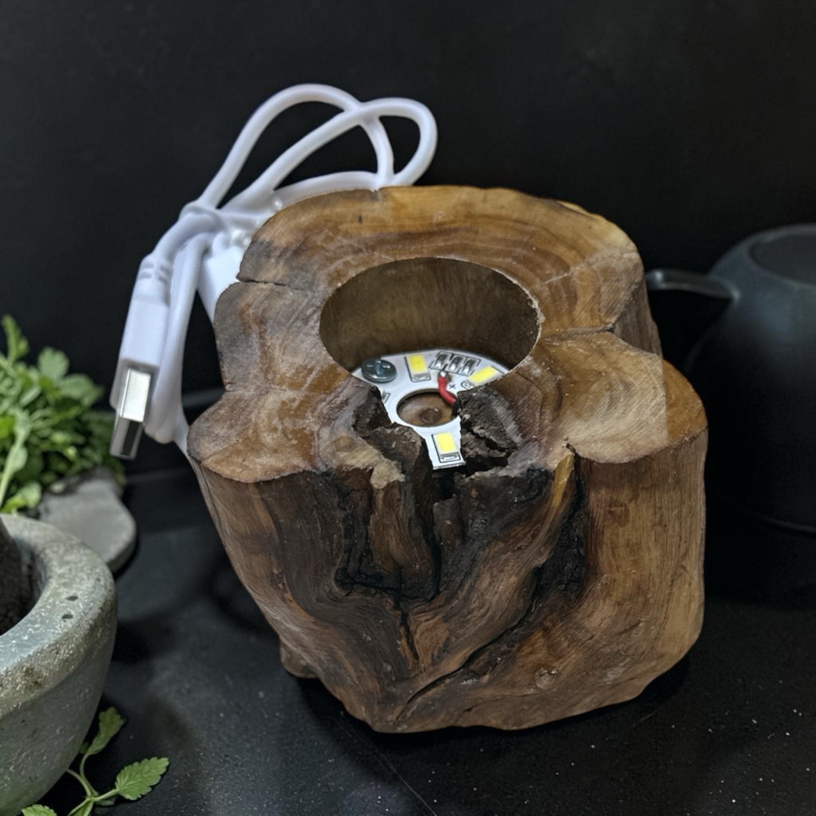 Tree Stump Led Light Base USB Charging Crystal Ball Display Stand for Home Of…