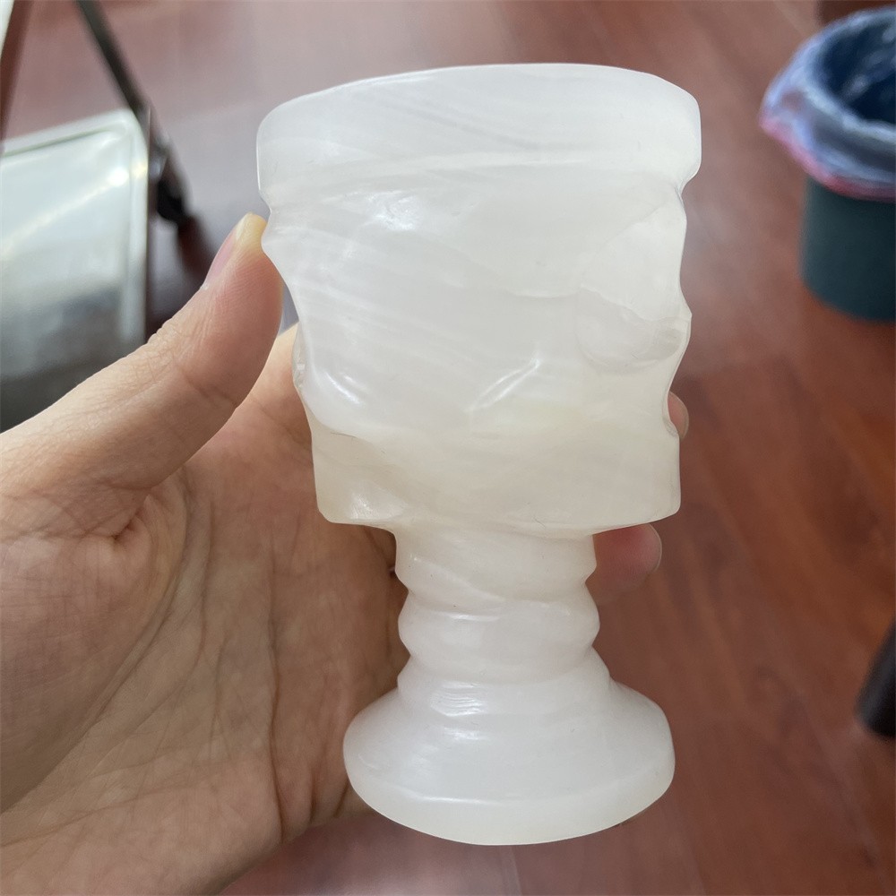 0.9LB 3.9″Natural Pink Jade Skull Cup Crystal Reiki Heal Decor Gift Wine Glass