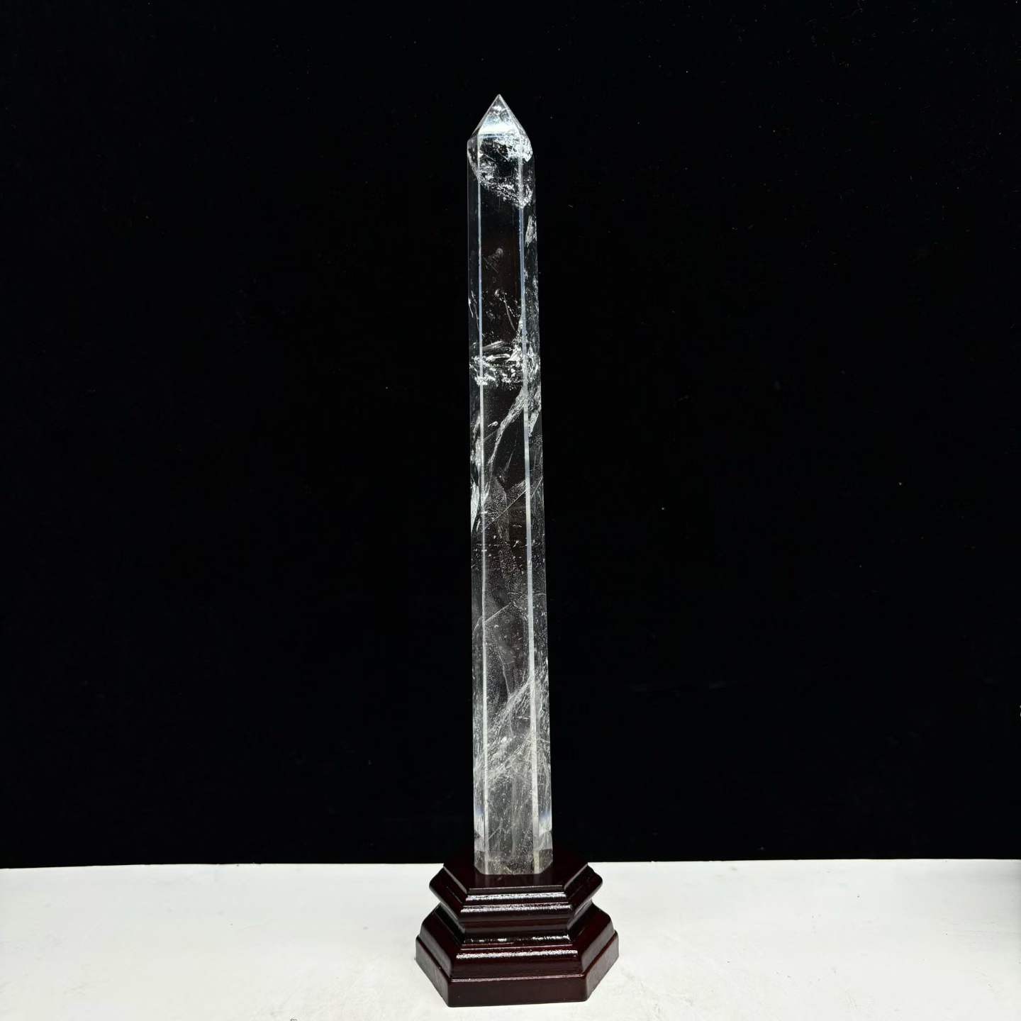 430g Natural White Quartz Obelisk Crystal Energy Tower Reiki Decor+Stand