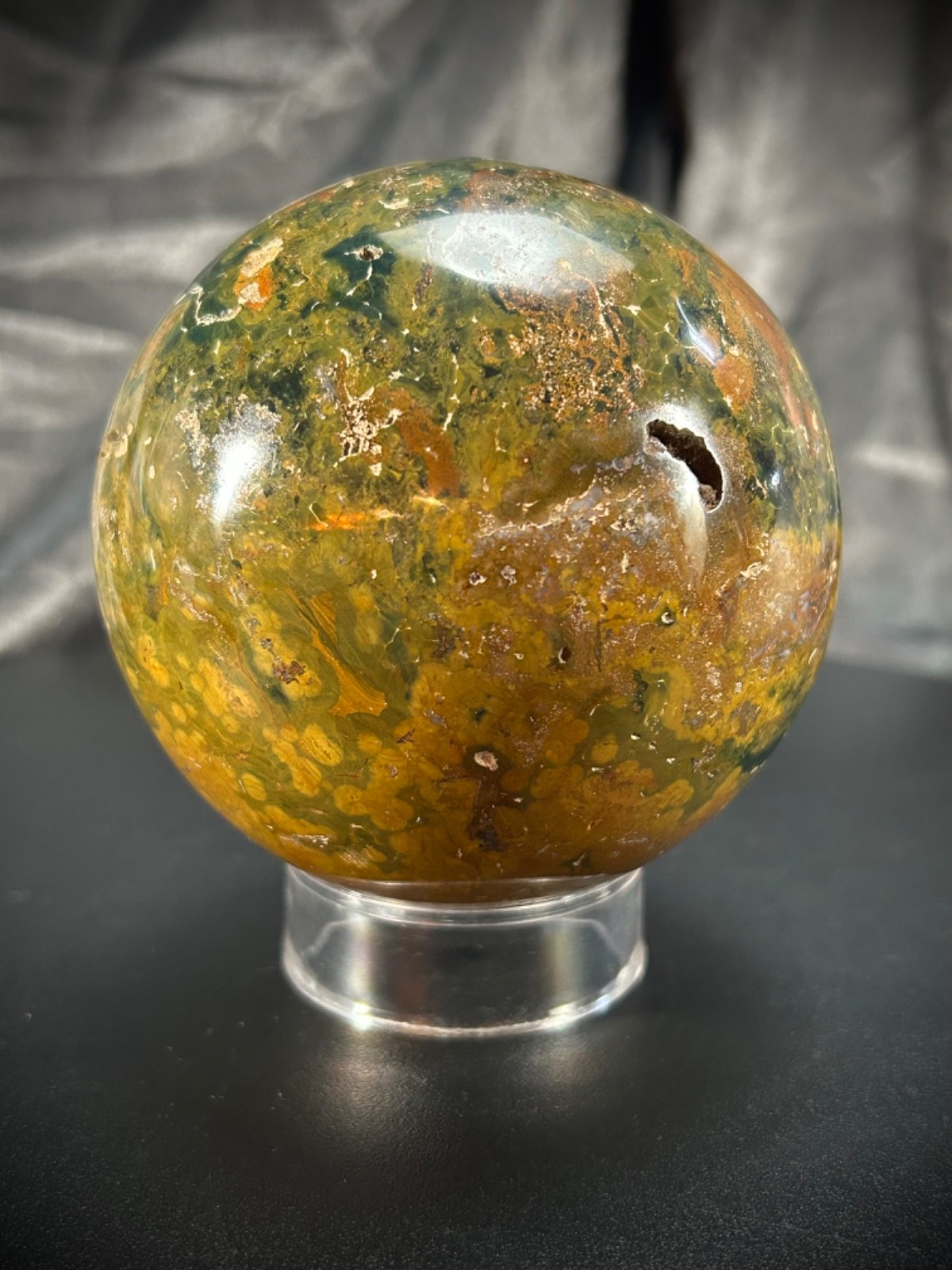 3.35″ Ocean Jasper Sphere With Acrylic Stand 1lb 13.9oz (847 grams)