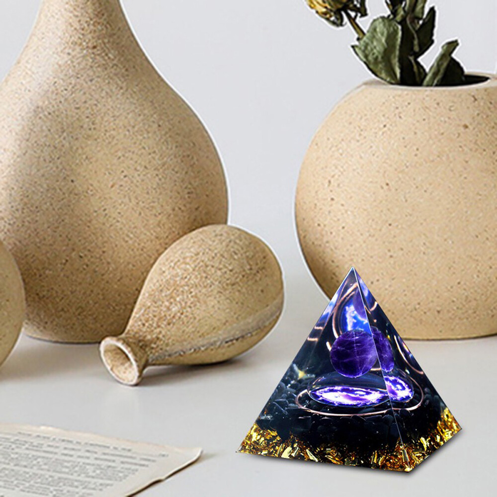 Orgone Amethyst Stone Crystal Protection Pyramid & Quartz Energy Good Luck Charm