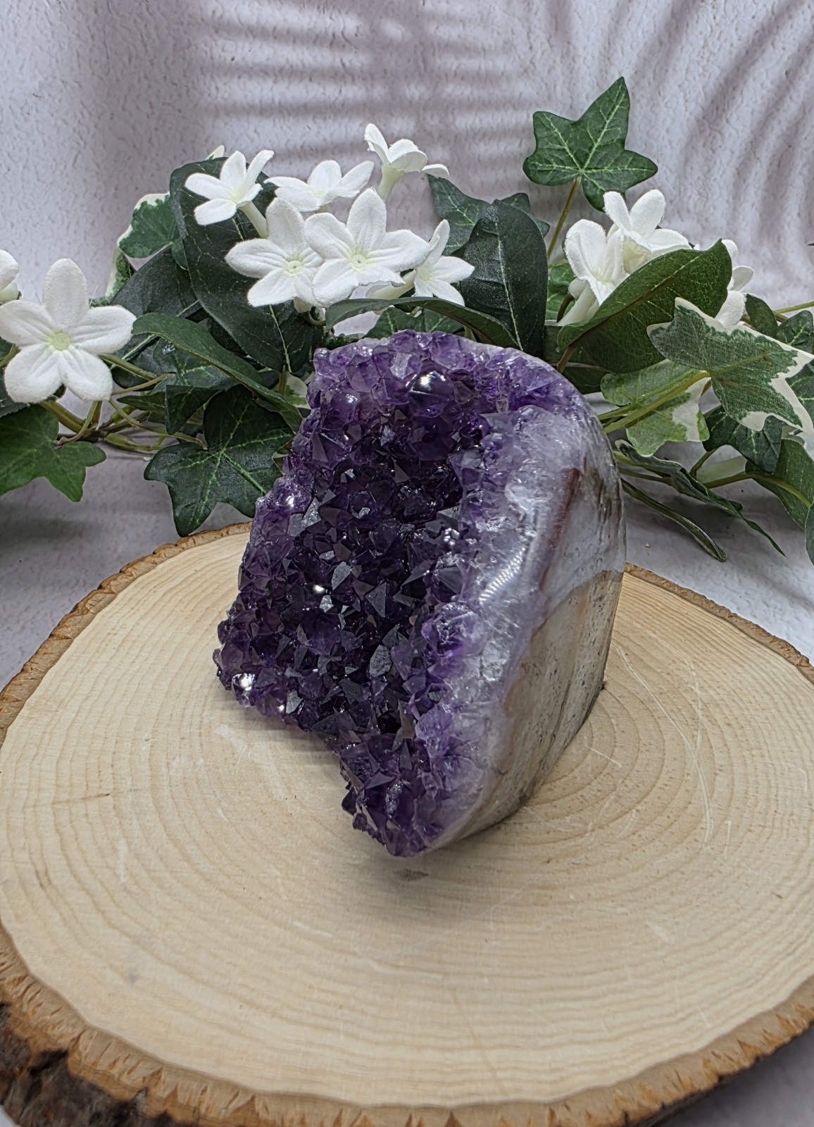 Natural Uruguay Amethyst Geode Purple Crystal with Agate Banding Free Standing