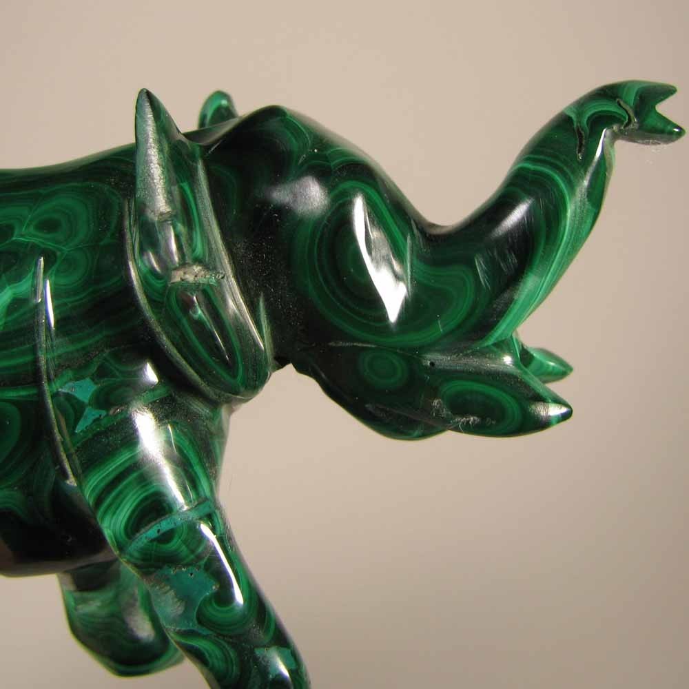 4″ Handcarved MALACHITE ELEPHANT Gemstone Animal Carving – Congo, Africa