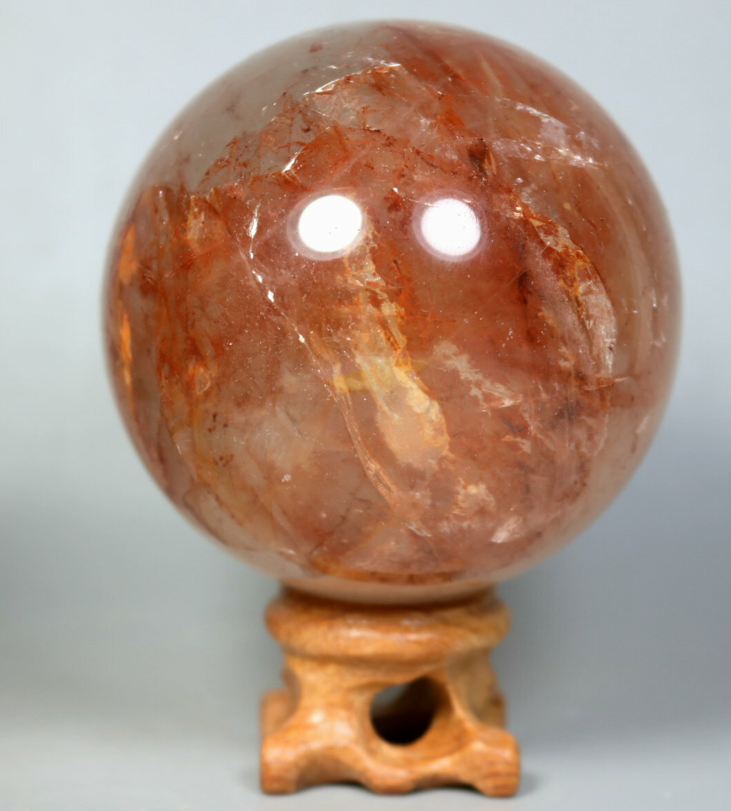 Natural RED FIRE QUARTZ Hematoid Crystal PHANTOM MULTI INCLUSIONS Sphere / Stand