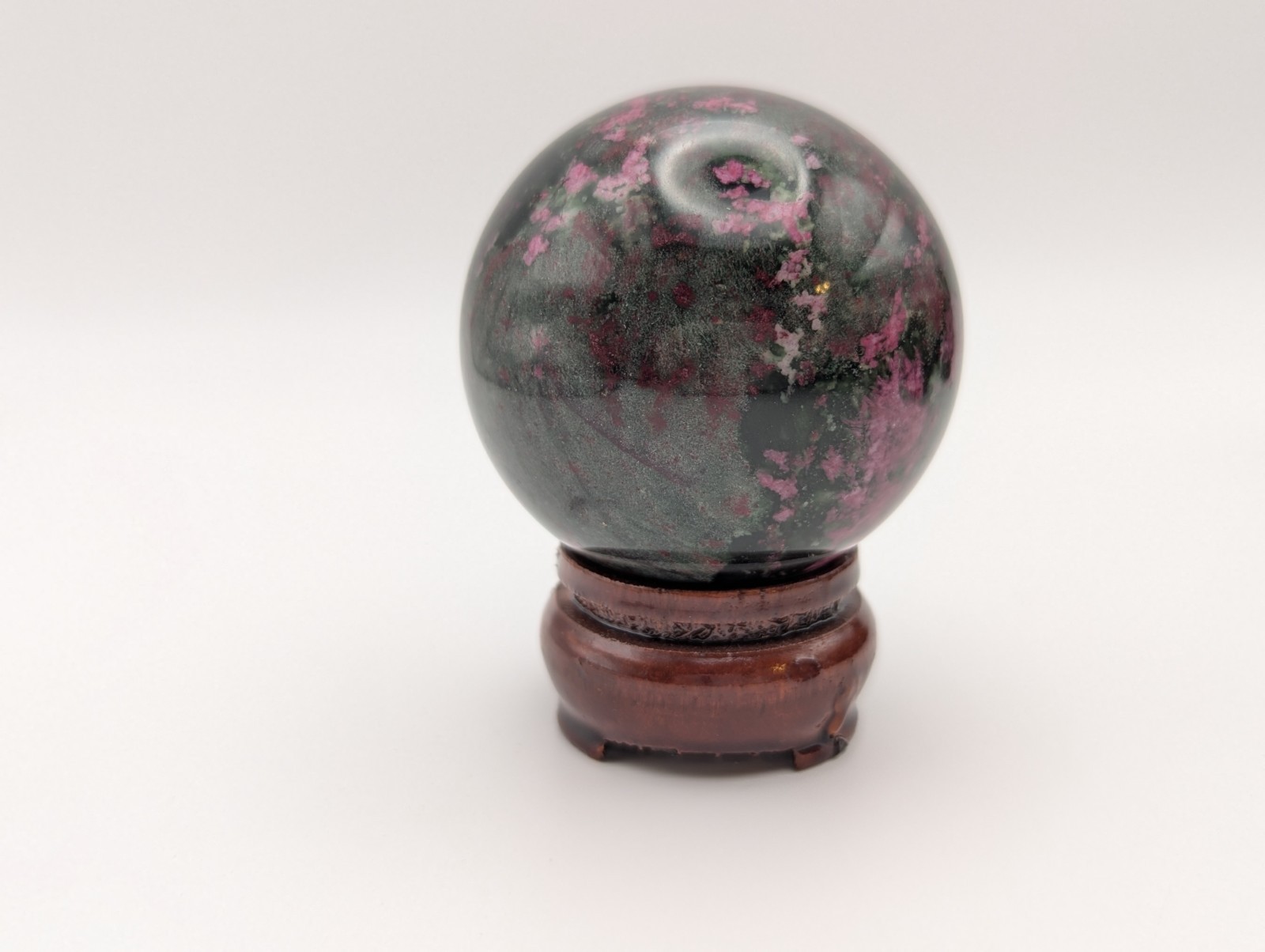 54mm Natural Peach Blossom Jade Crystal Quartz Sphere & Stand – US Seller