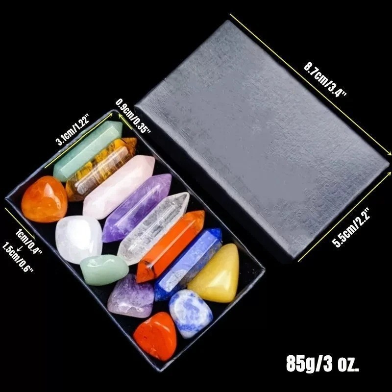 14PCS Natural 7 Chakra Crystal Points Set Healing Stones Reiki Yoga Gift Box