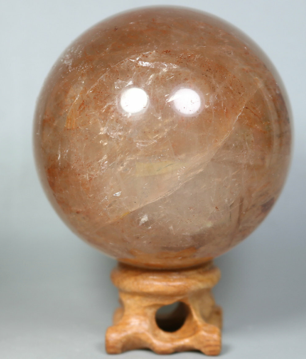 Natural RED FIRE QUARTZ Hematoid Crystal PHANTOM MULTI INCLUSIONS Sphere +Stand