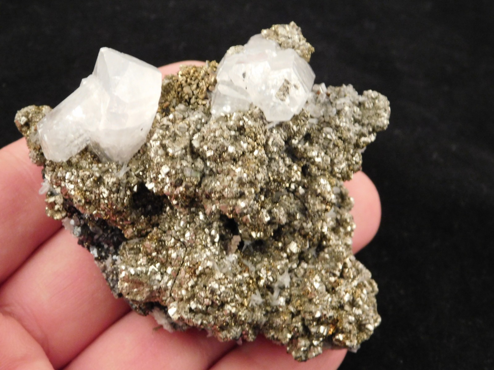 FLUORESCENT Calcite Crystal Cluster with Druzy Pyrite Crystals Peru 161gr