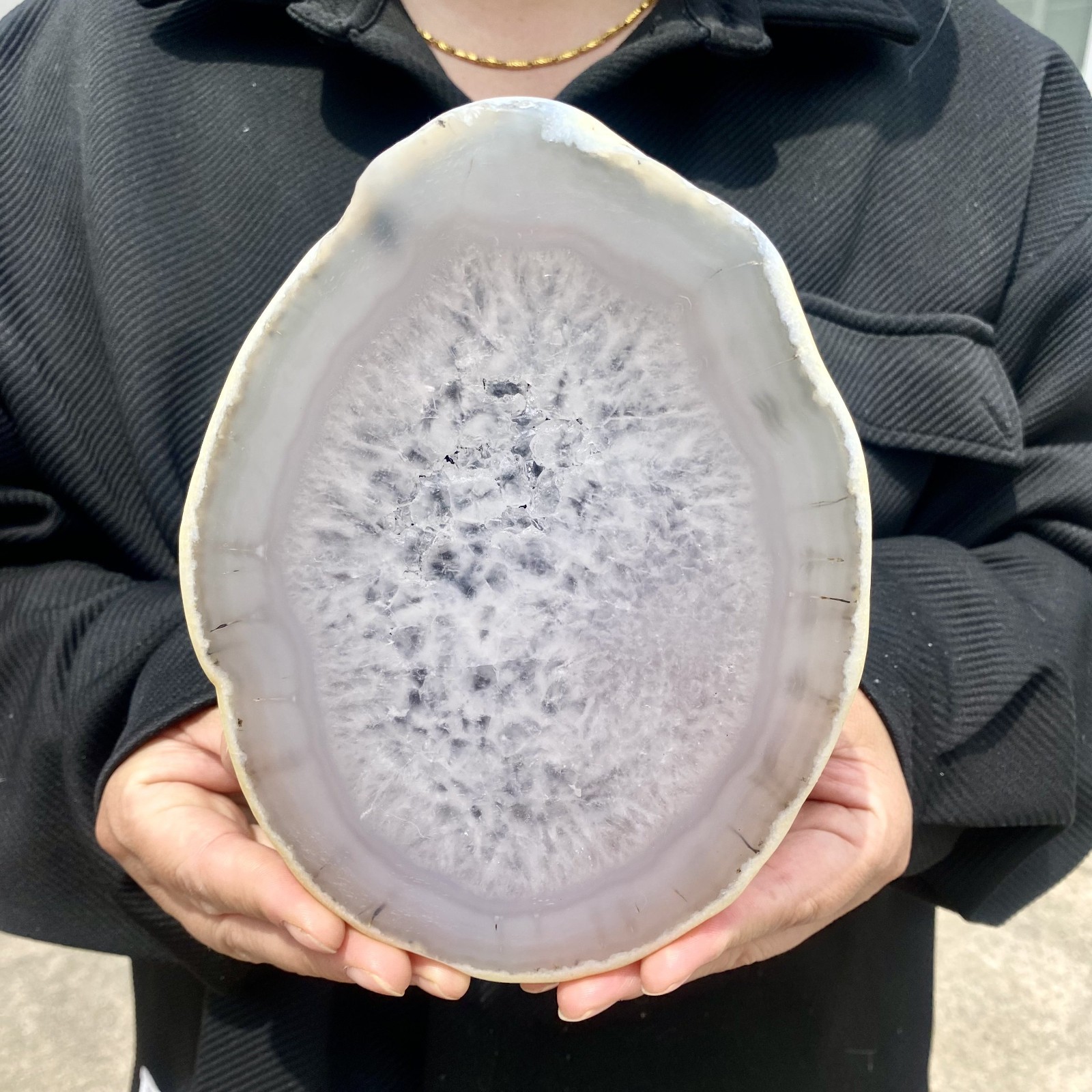 1.4LB Natural Agate Striped Crystal Quartz, Hand-cut Mineral Specimen Healing