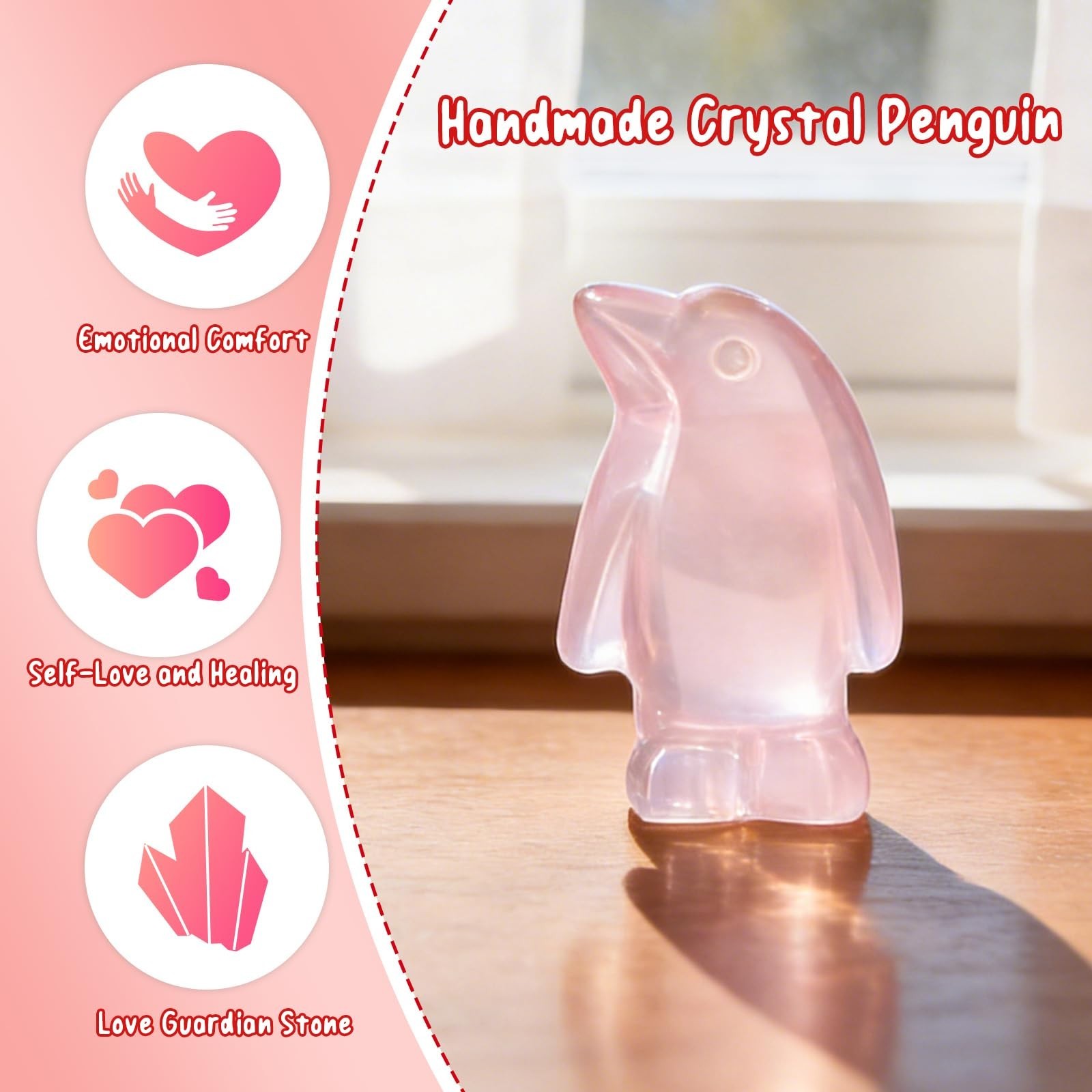 Rose Quartz Penguin Gift for Couples – Romantic Anniversary, Wedding, Birthday G