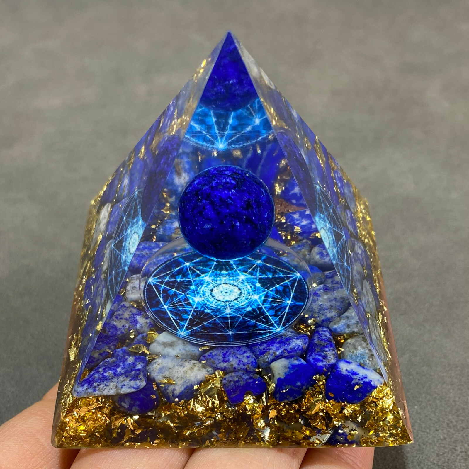 lapis lazuli Crystal Sphere Orgonite Pyramid Chakra Energy Orgone Stone 1PC