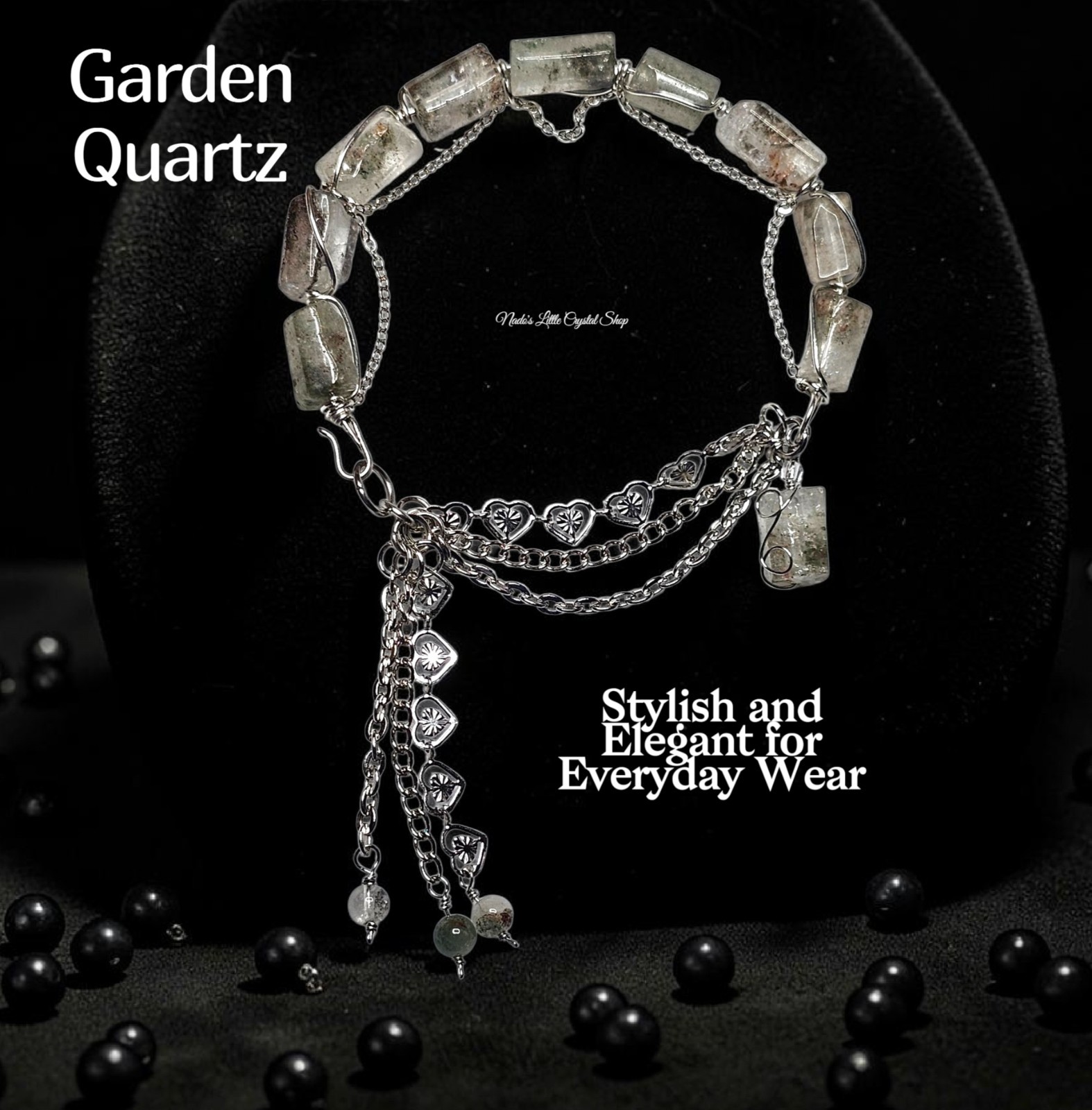 Green Garden Quartz Phantom Bracelet 7.5 Inches Elegant Style While Protecting
