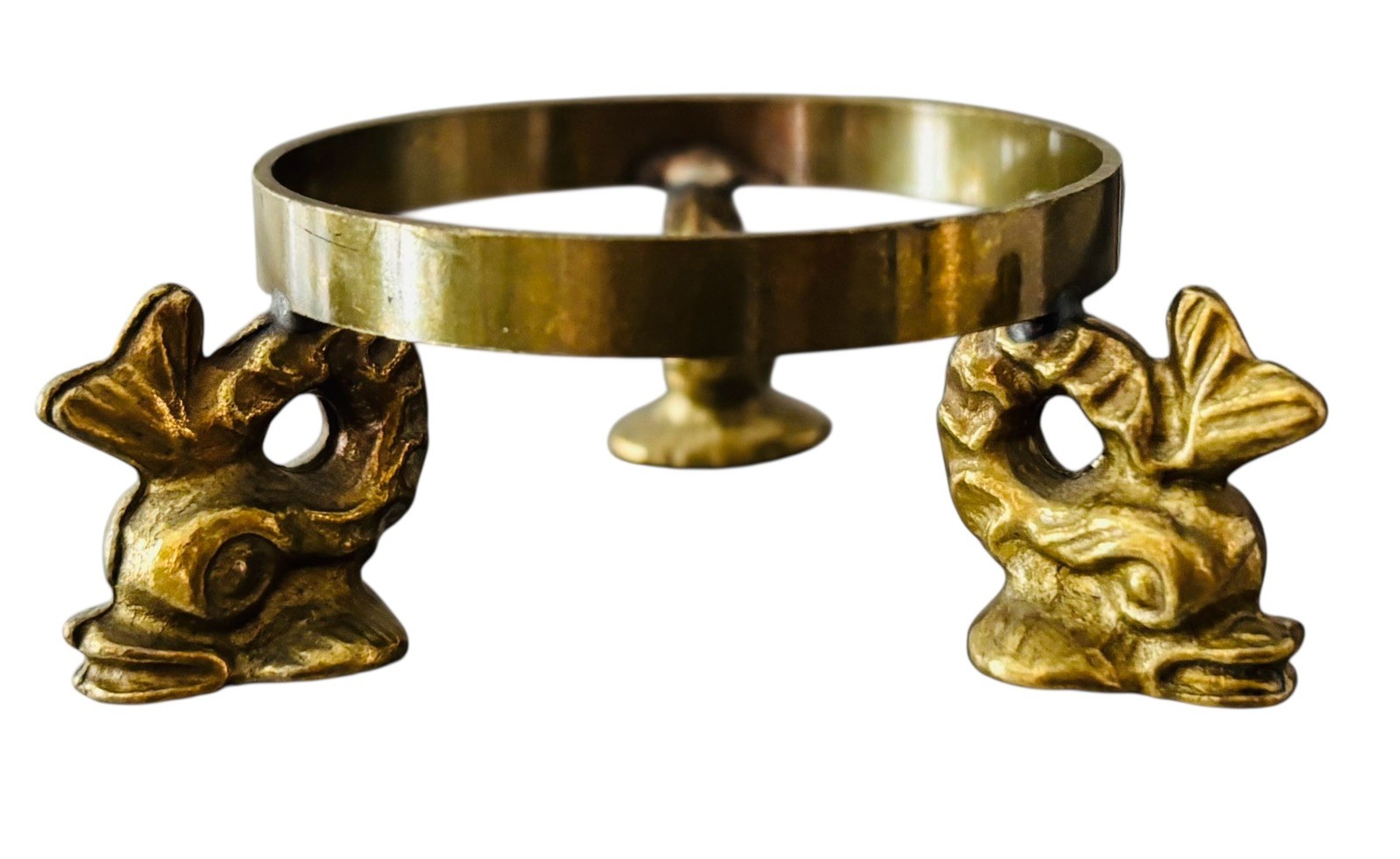 BLACK ZEBRA MARBLE EGG, BRASS DOLPHIN TRIPOD STAND, 5.5″Hx2.5″W, 1 LB 14 OZ