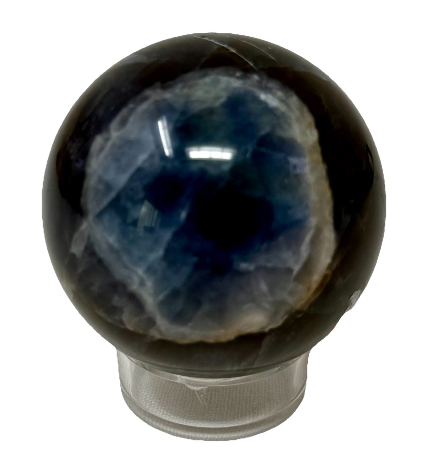 Pretty Blue Fluorite Crystal Sphere With Holder
