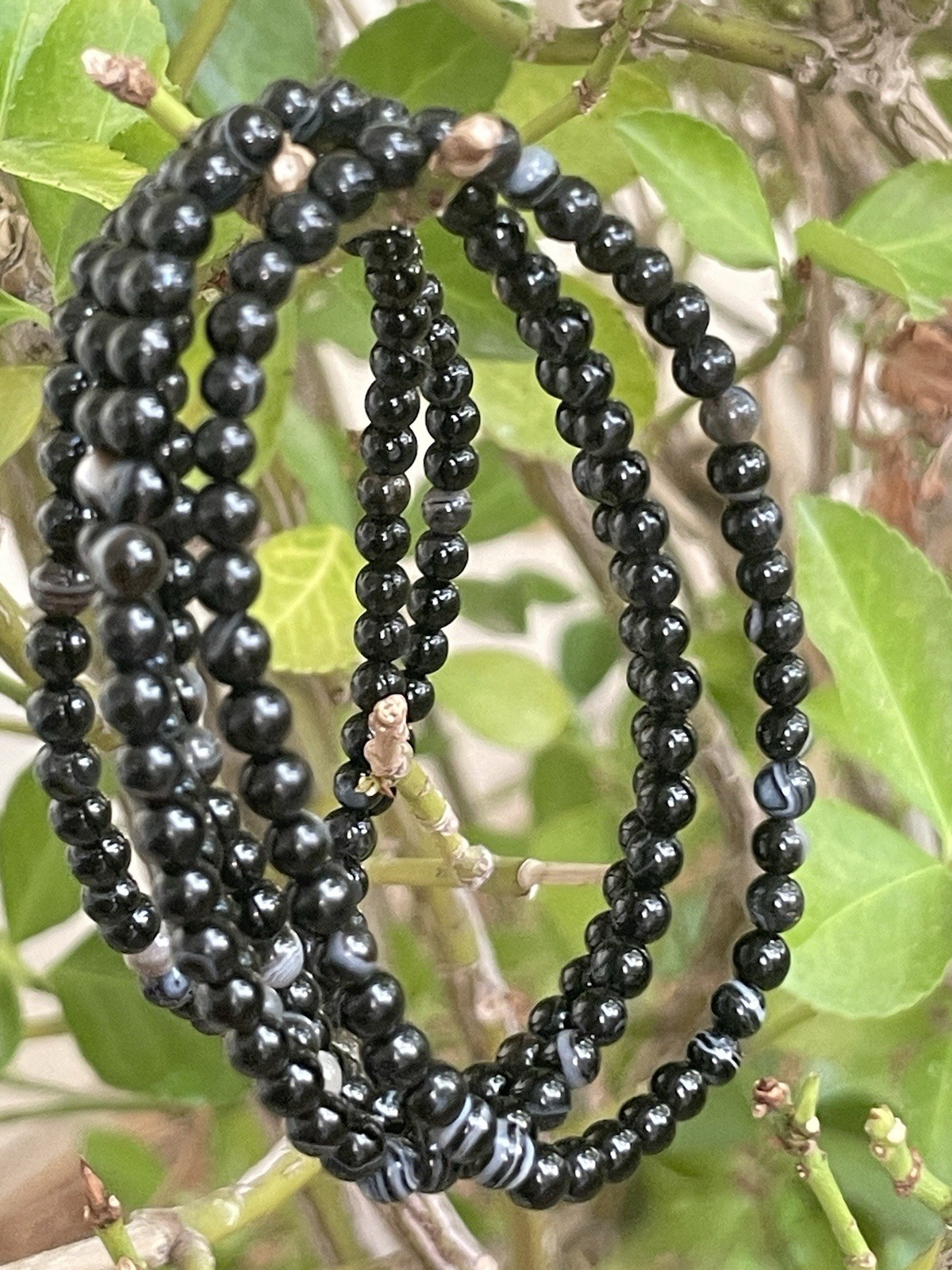 Black Onyx Crystal/Gemstone 4mm Bead Stretch Bracelet (Price For 1)