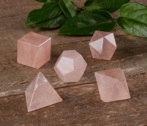 5 pcs Rose Quartz Platonic Solids Sacred Geometric Set Crystal Geometry Set