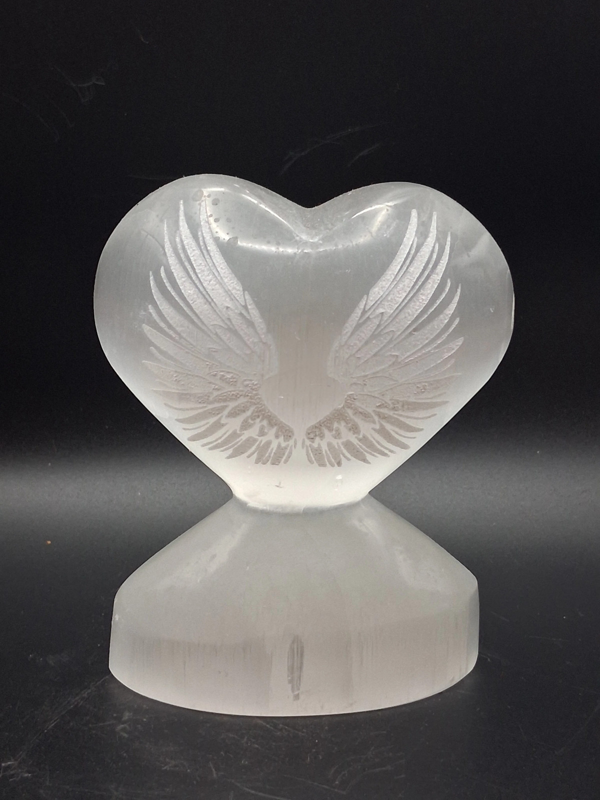 Selenite angel wing heart! 14 ounces, 4 inches tall, 3″ wide