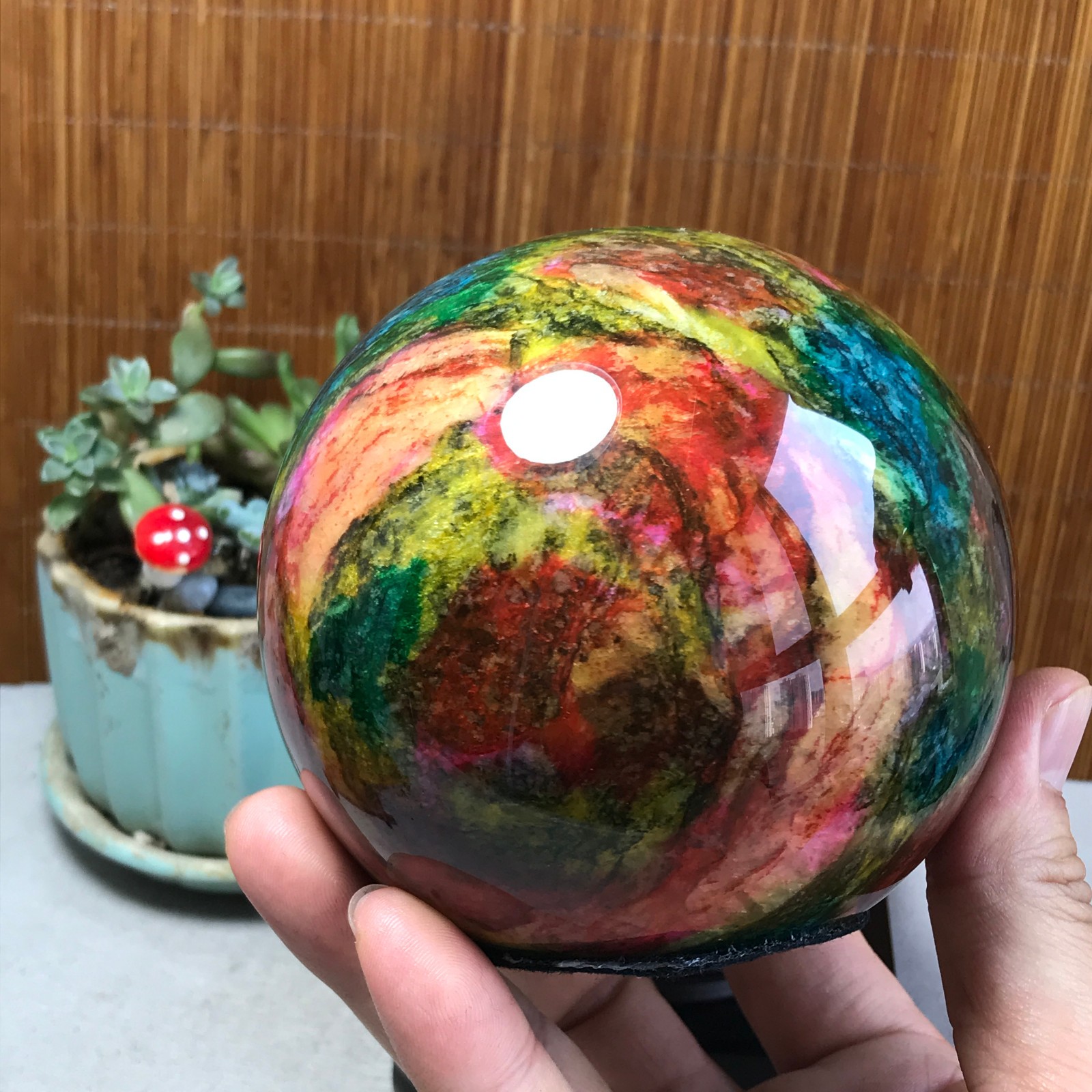 Natural “Seven Colors Jade” sphere Ball -Taiwan China 1.85kg Base Random A5809