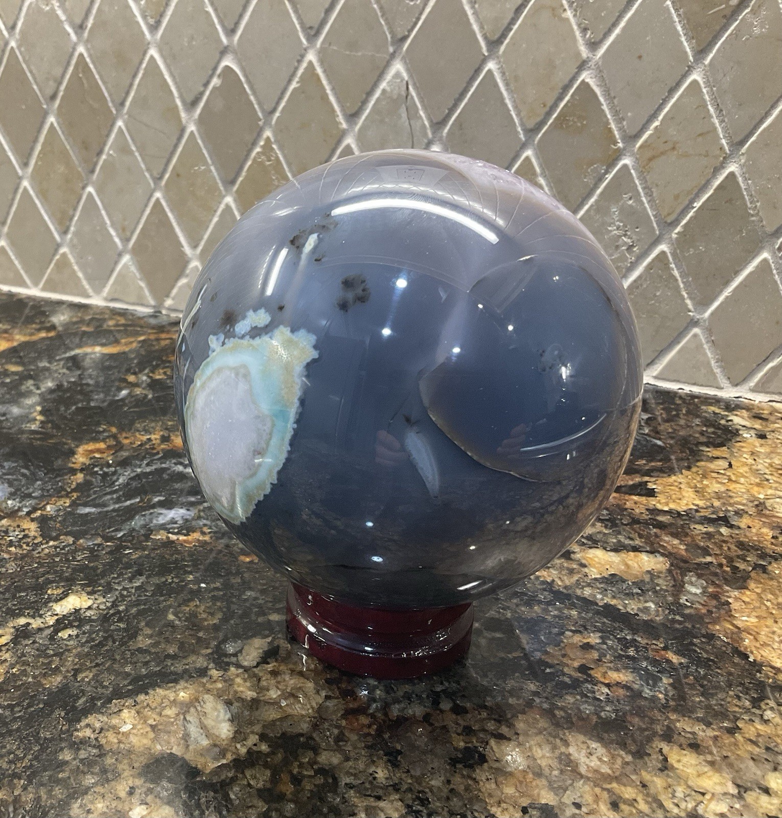 Amethyst Geode Sphere 2 lbs. 8 oz. 3.75 in. With Wood Stand