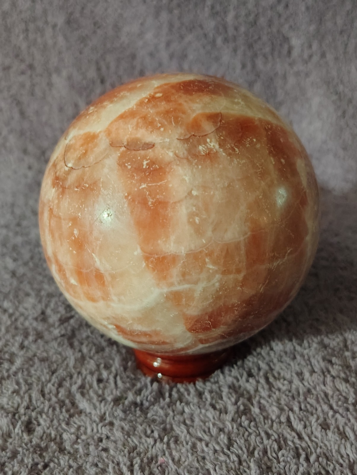 817g Large Natural Red Fire Quartz Sphere Crystal Healing Ball Reiki w/ Stand