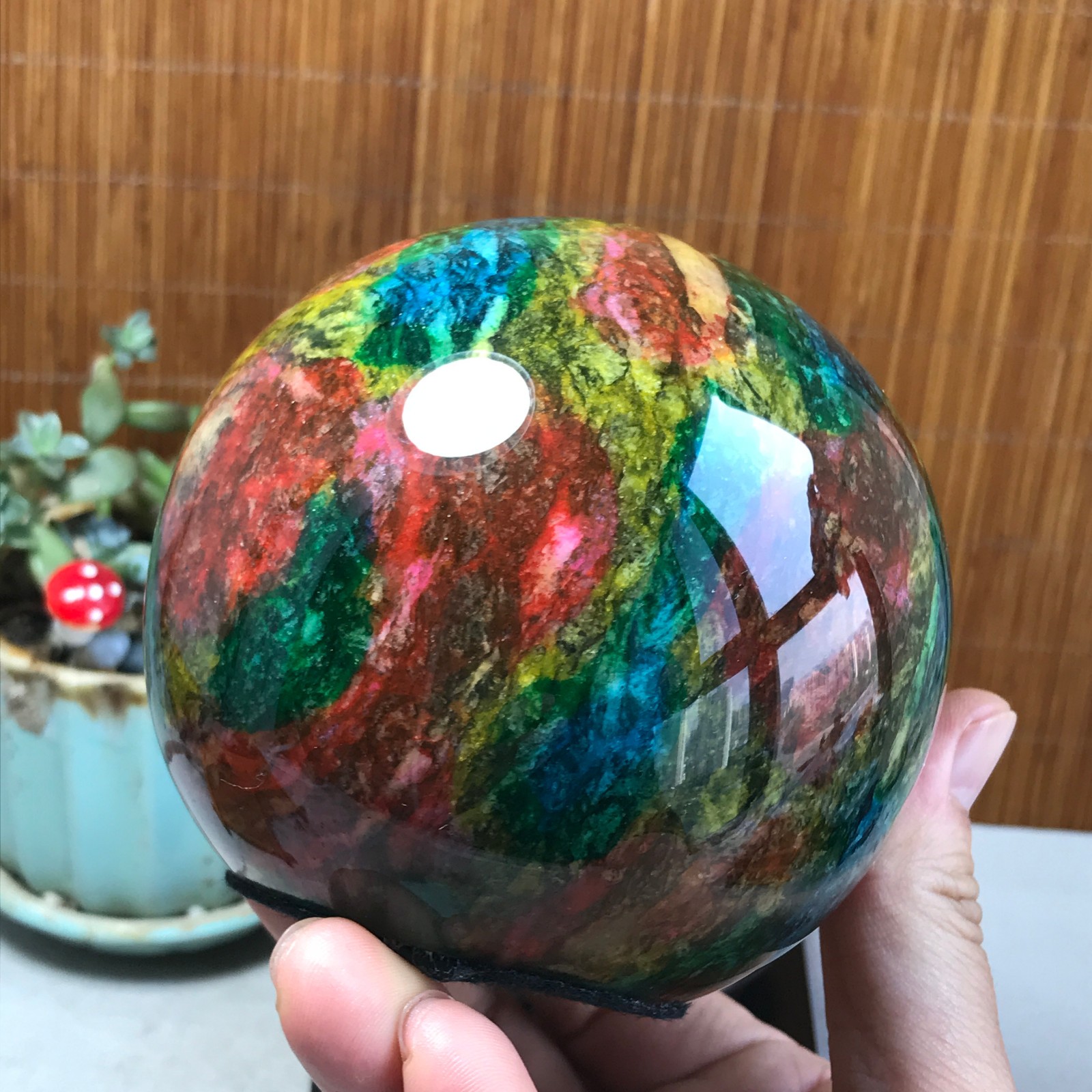 Natural “Seven Colors Jade” sphere Ball -Taiwan China 1.85kg Base Random A5808