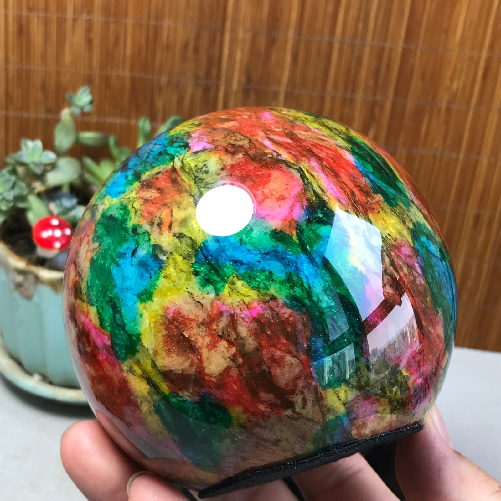 Natural “Seven Colors Jade” sphere Ball -Taiwan China 1.85kg Base Random A5806