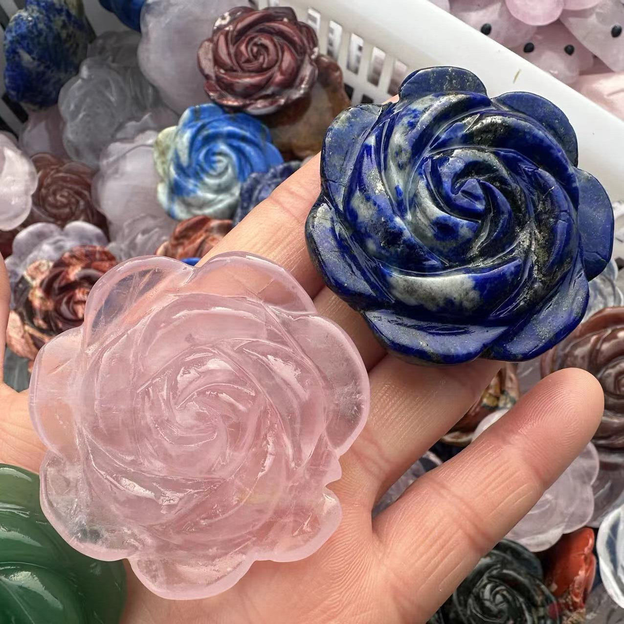 2″ Natural Mix Quartz hand Carved Crystal rose flower reiki Healing random 1pc