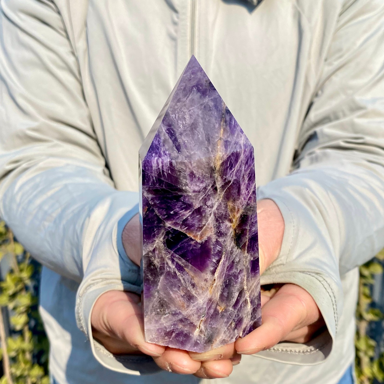 438G Natural Dream Amethyst Crystal Column Magic Wand Obelisk Point Healing