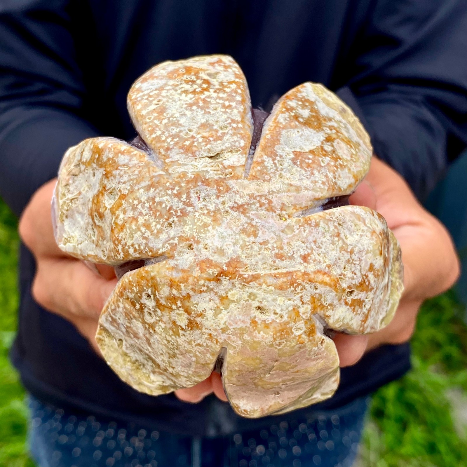 300G Natural Agate Geode Carved Lotus Flower, Hand Carved Healing Crystal Home