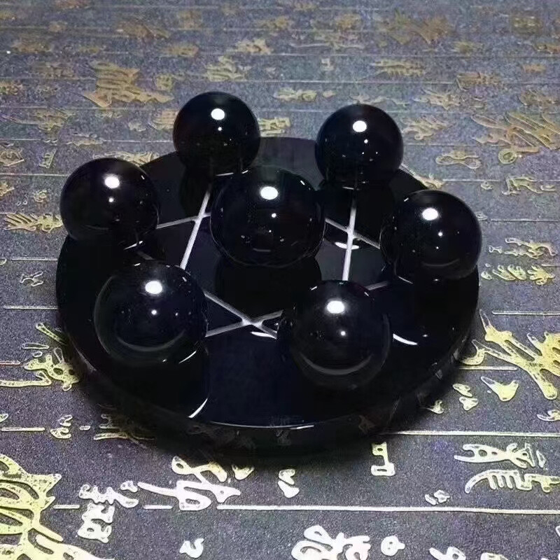 7pcs Natural Obsidian Healing Crystal Ball Quartz Seven Star Group Sphere+stand